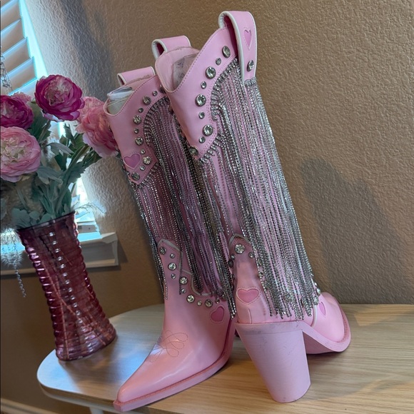 Dolls Kill Pink Western Rhinestone Fringe Boots - Picture 11 of 11